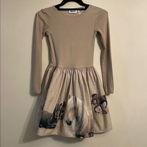 Molo Beige Dress with Horse Print EI Size 134/140